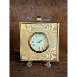 Working Lucite/Brass Sunburst Art Deco Vintage New Haven Compensated Desk Clock